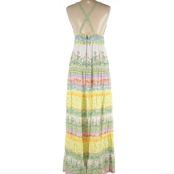 Alice + Olivia Karolina Halter Maxi Dress Multicolor Floral Panel Lace Size 12 - Picture 6 of 8